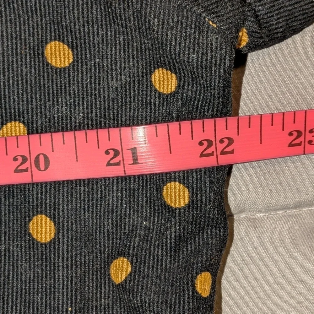 Madewell Black Polka Dot Corduroy Top Side Button Short Puff Sleeve XL NWOT